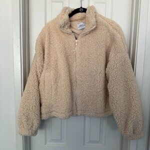 EUC, Urban Outfitters Sherpa Bomber Teddy Jacket, Cream, Adjustable Waist, Large